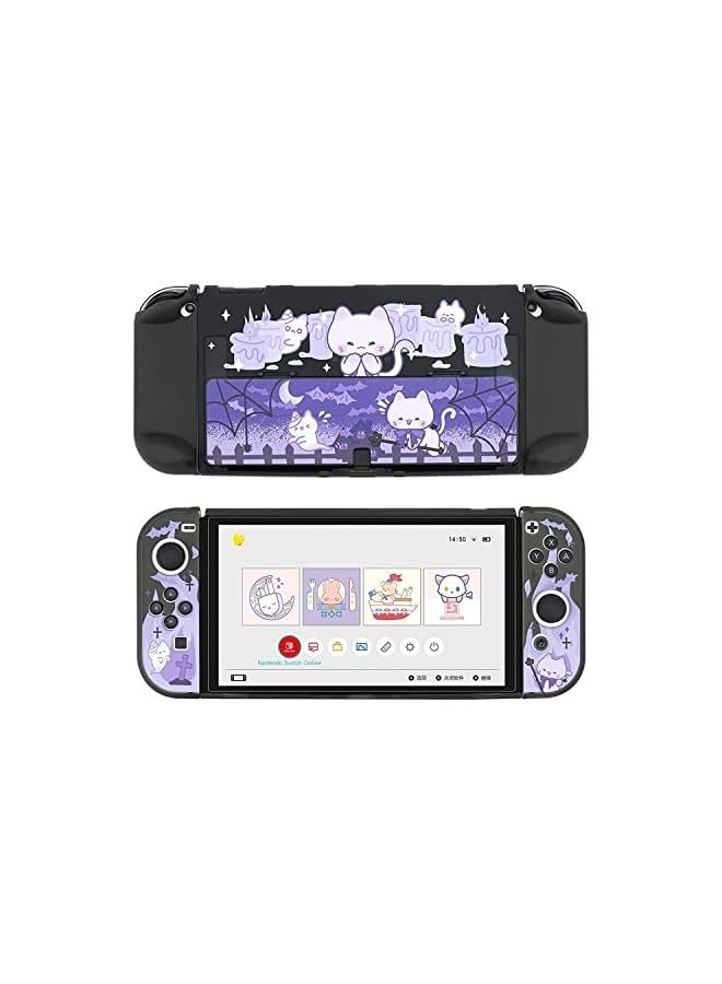 PROMASS Protective Case Slim Cover Case Compatible with Nintendo Switch OLED and Joy-Con - Shock-Absorption and Anti-Scratch - Spooky Cat - Image 1