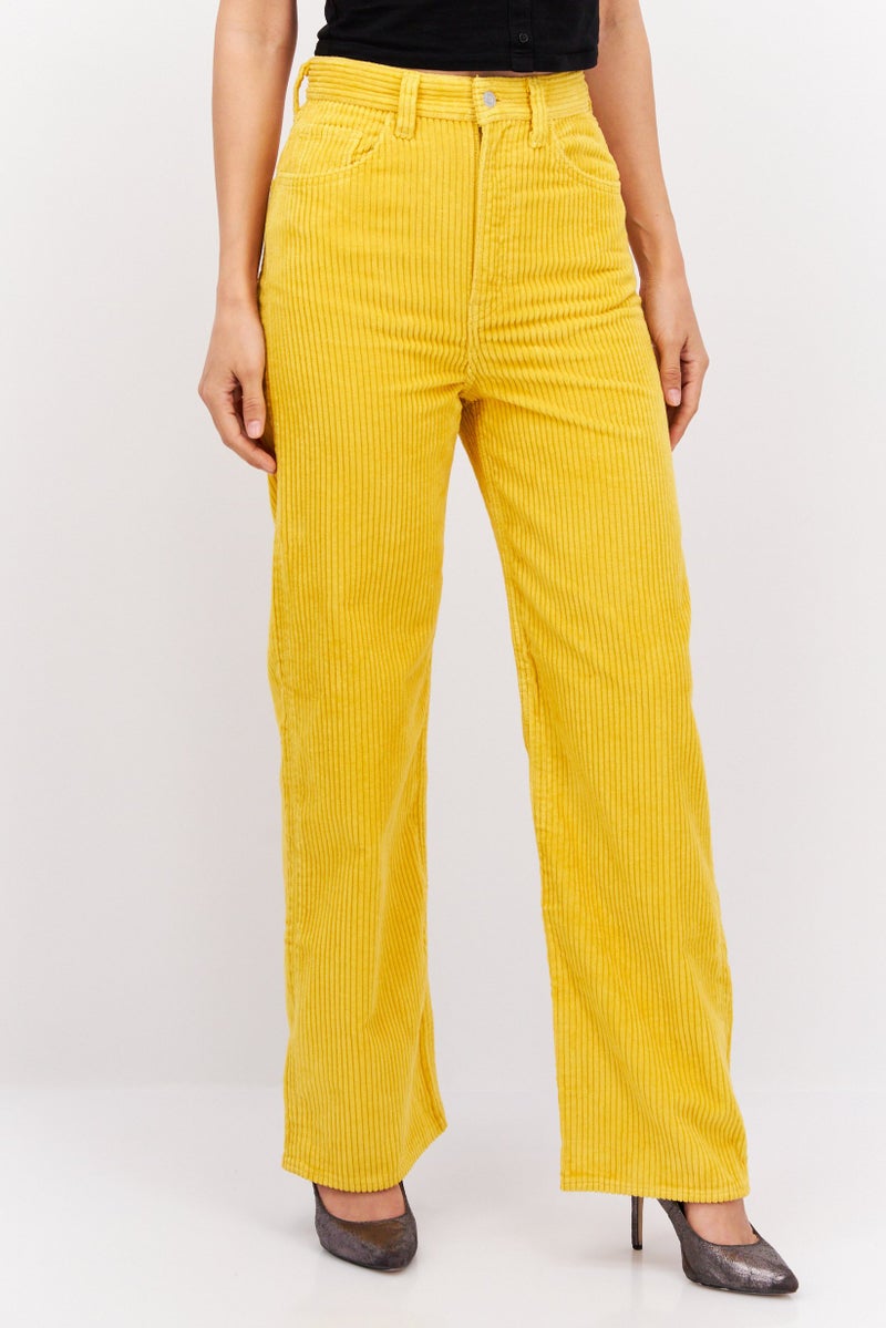Levi's Women Loose Fit Textured Corduroy Pants, Yellow - Image 1