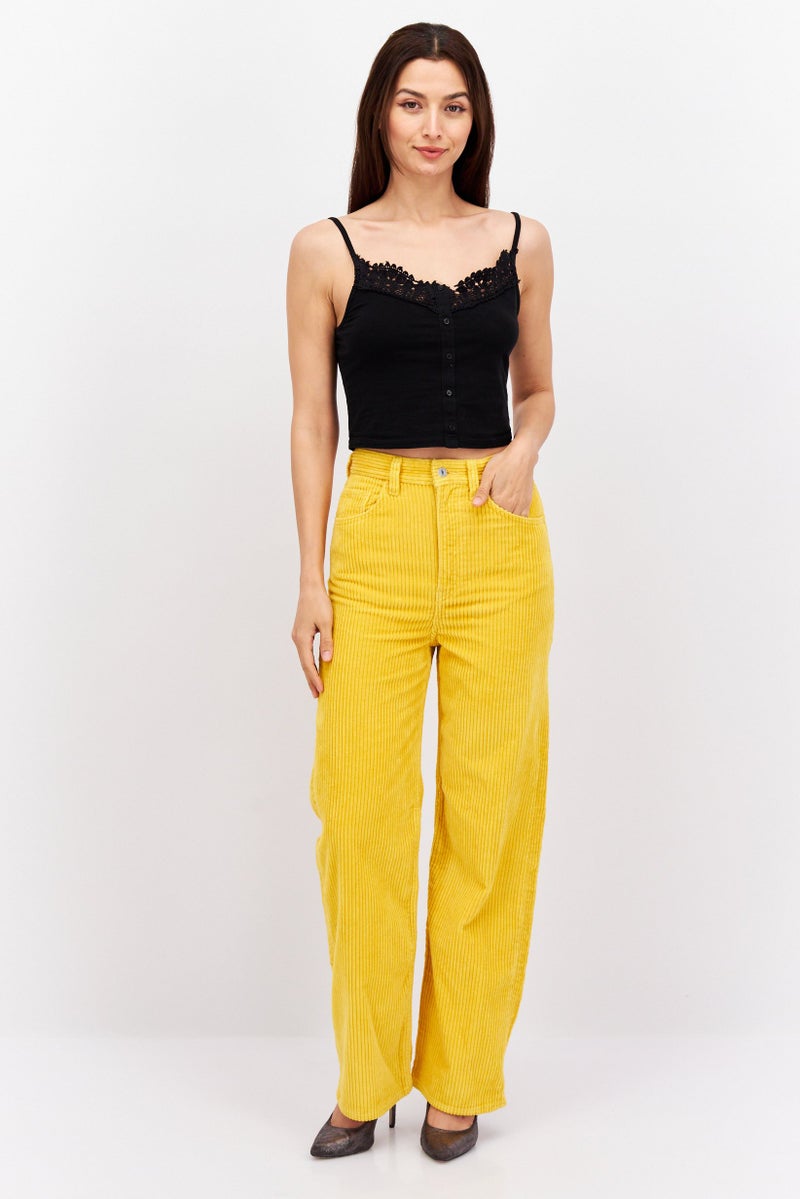 Levi's Women Loose Fit Textured Corduroy Pants, Yellow - Image 3