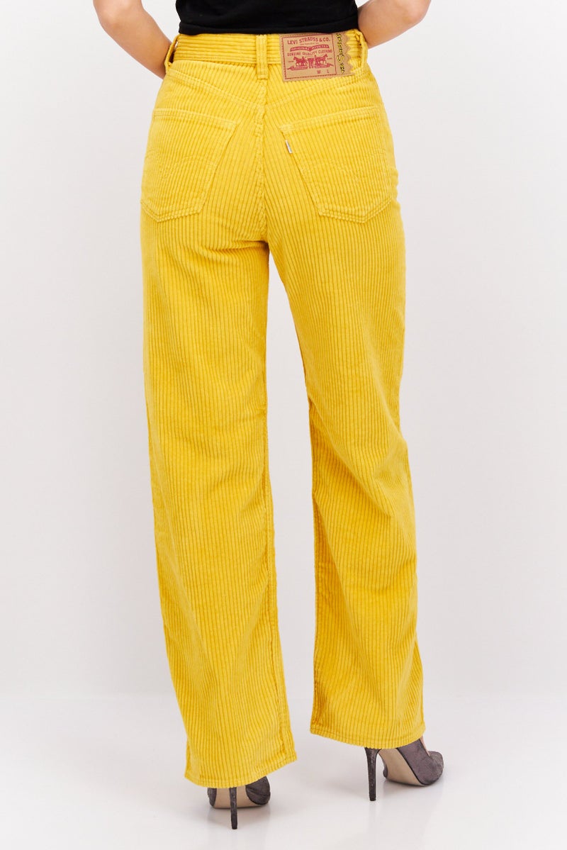 Levi's Women Loose Fit Textured Corduroy Pants, Yellow - Image 4