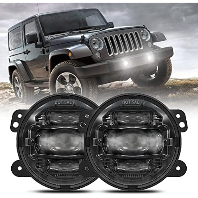 rayihni 4 Inch Led Fog Lights Compatible With Jeep Wrangler Jk Jku 20072018 Black Front Bumper Led Lights - Image 1
