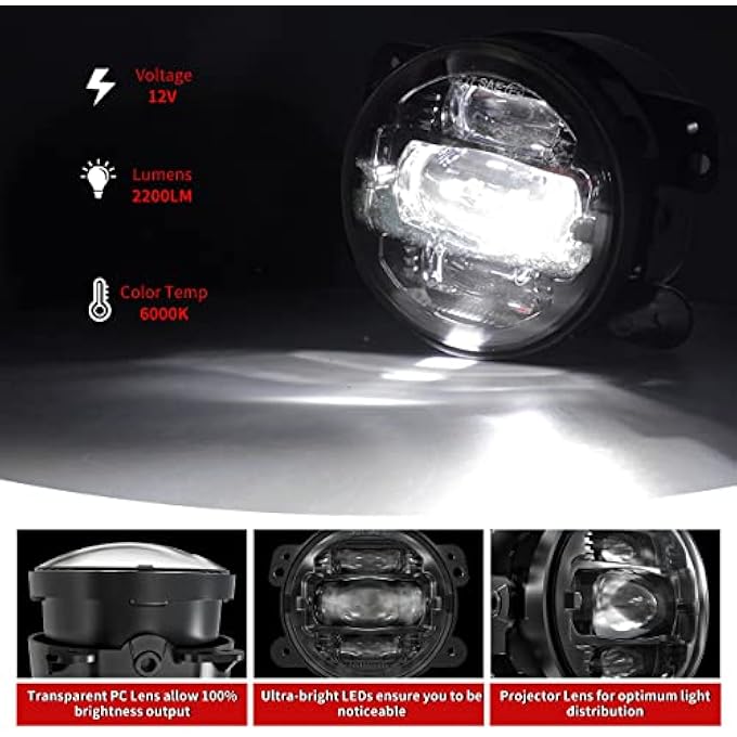 rayihni 4 Inch Led Fog Lights Compatible With Jeep Wrangler Jk Jku 20072018 Black Front Bumper Led Lights - Image 4