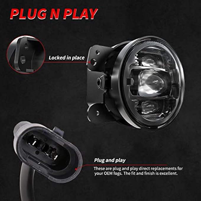 rayihni 4 Inch Led Fog Lights Compatible With Jeep Wrangler Jk Jku 20072018 Black Front Bumper Led Lights - Image 5