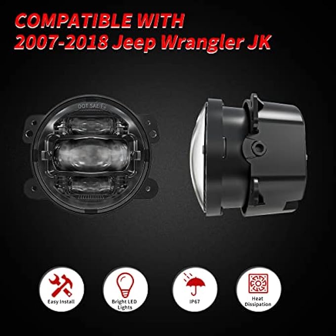 rayihni 4 Inch Led Fog Lights Compatible With Jeep Wrangler Jk Jku 20072018 Black Front Bumper Led Lights - Image 3