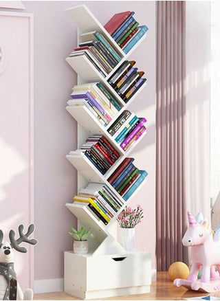10-Tier High-Capacity Free-Standing Wood Tree Bookcase and Bookshelf Organizer, Home Office Organizer Rack with Drawer - pzsku/Z46F44A9A24CFFE2B700DZ/45/_/1689753387/8d6a8654-badd-4d54-bbf2-847fab18b9b0