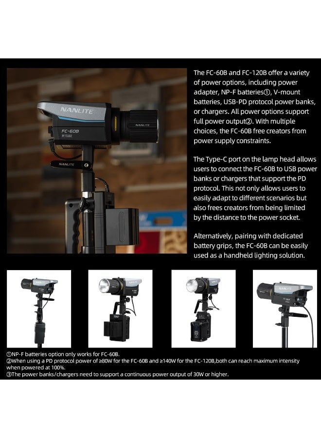 Nanlite FC-60B Bi-Color LED Spot Light 60W COB Video Light With Adjustable Color Temperature For Photography, Filmmaking And Content Creation - Image 5