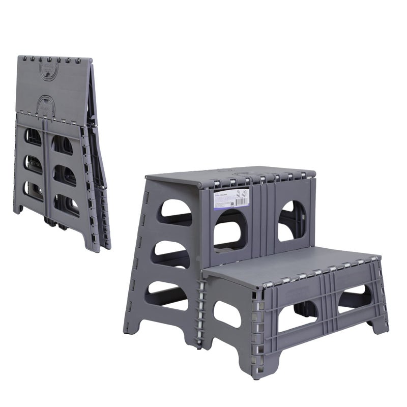 Bee Neat Folding 2 Step Stool for Adults, Kids, Toddlers - Collapsible & Foldable Step Ladder for Kitchen, Bathroom or Bedroom - Non-Slip & Wide Stepping Stool Supports 200lbs - Gray - Image 1