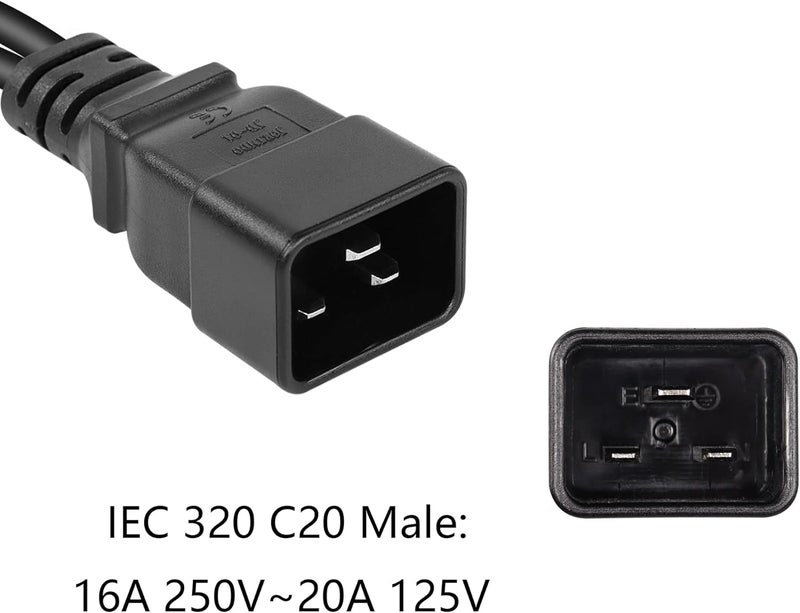 SinLoon IEC 320 C20 to C19520R Power CordC20 Male to C19520R Y Splitter Adapter Extension Power Cable Cord Black C20 to C19520R - Image 5