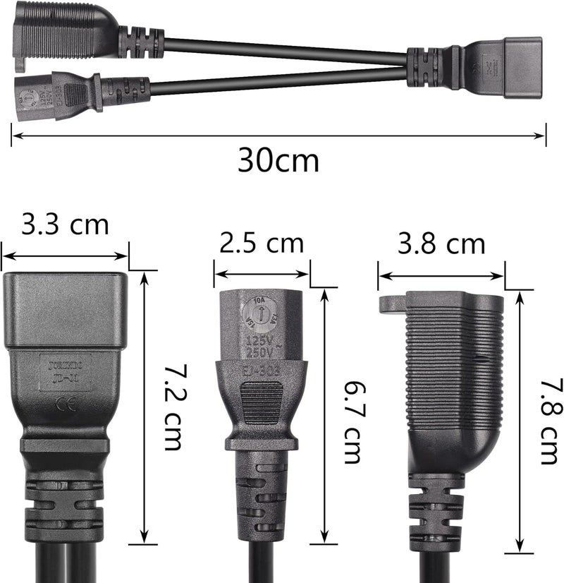 SinLoon IEC 320 C20 to C19520R Power CordC20 Male to C19520R Y Splitter Adapter Extension Power Cable Cord Black C20 to C19520R - Image 2