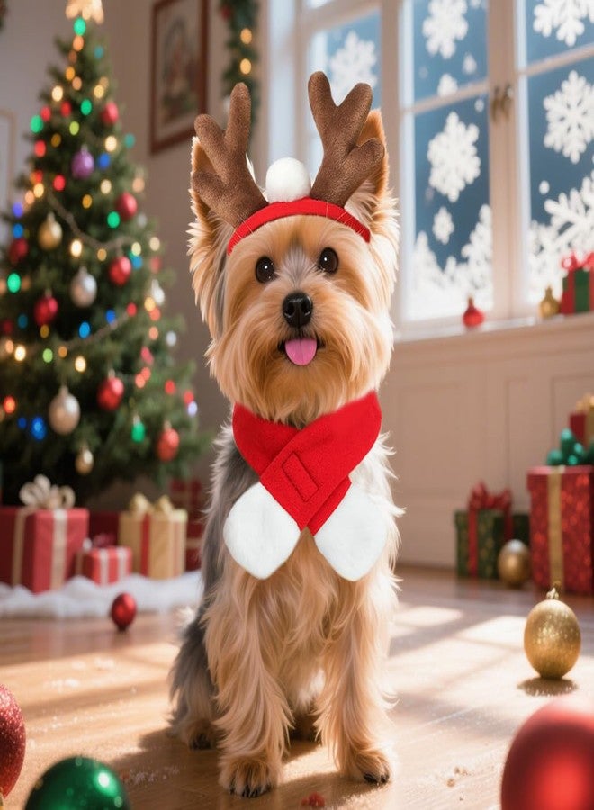 NAMSAN Christmas Cat Reindeer Costume, Xmas Deer Antler Headband with Red Scarf for Small Dogs Cats, Santa Claus Reindeer and Scarves Outfit - Image 4