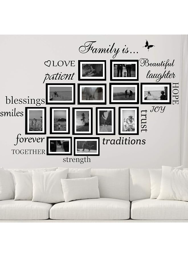 S-TOP Set 14 Family Words Quotes Vinyl Stickers Picture Frame Decoration DIY Living Room Dining Room Family Room Art Decoration Matte Black (The Photo Frames are not Included) - Image 1