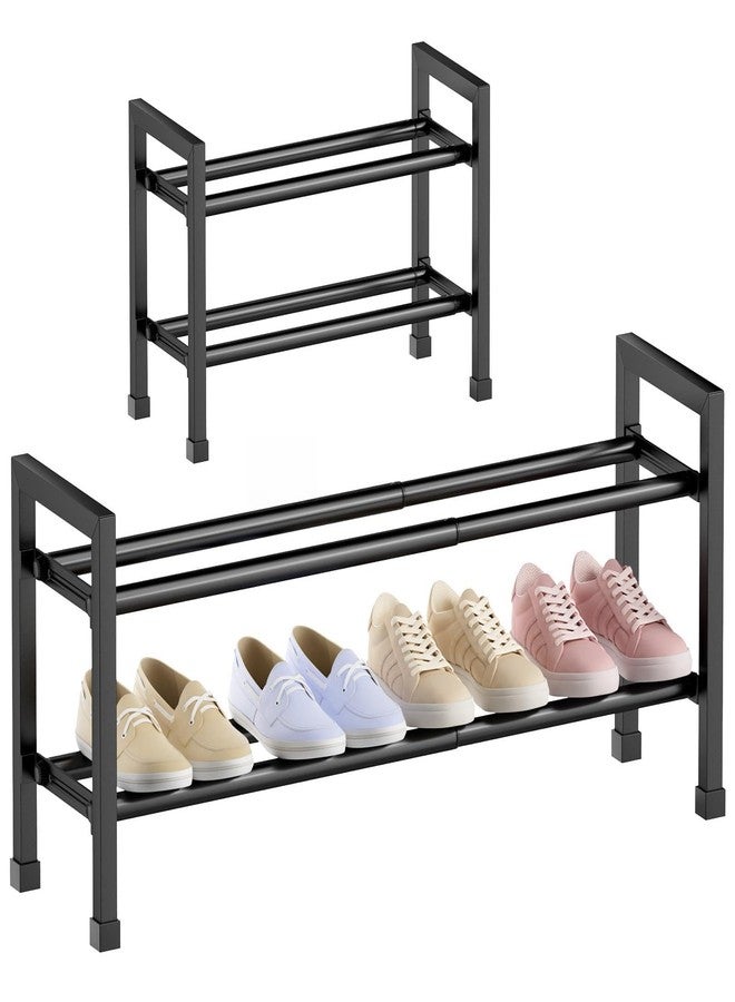 Abiglifty 2-Tier Expandable Shoe Rack，17"-33" Adjustable Shoe Rack for Closet，Metal Shoes Shelves for Front Door Entrance, Garage & Corridor, Free Standing Shoe Holders, Easy to Assemble,Black - Image 1