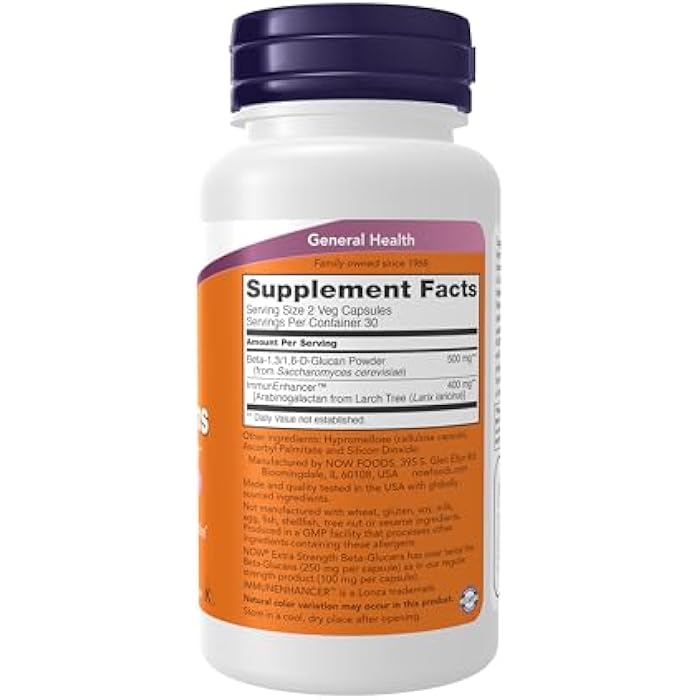 now Supplements, Beta-Glucans with ImmunEnhancer™ with Larch Arabinogalactan, Extra Strength, 60 Veg Capsules - Image 2