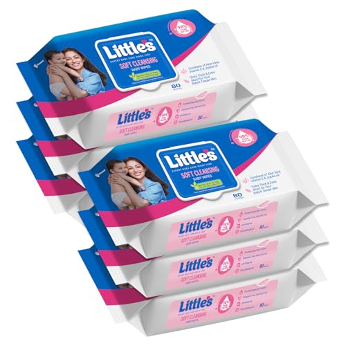 Little's Soft Cleansing Baby Wipes with Lid | 80 Wipes x Pack of 6 - 480 Wipes | Extra Thick & Moist Wet Wipes for Baby's | Prevents Rashes & Redness with Goodness of Aloe Vera, Vitamin E & Jojoba Oil - Image 1