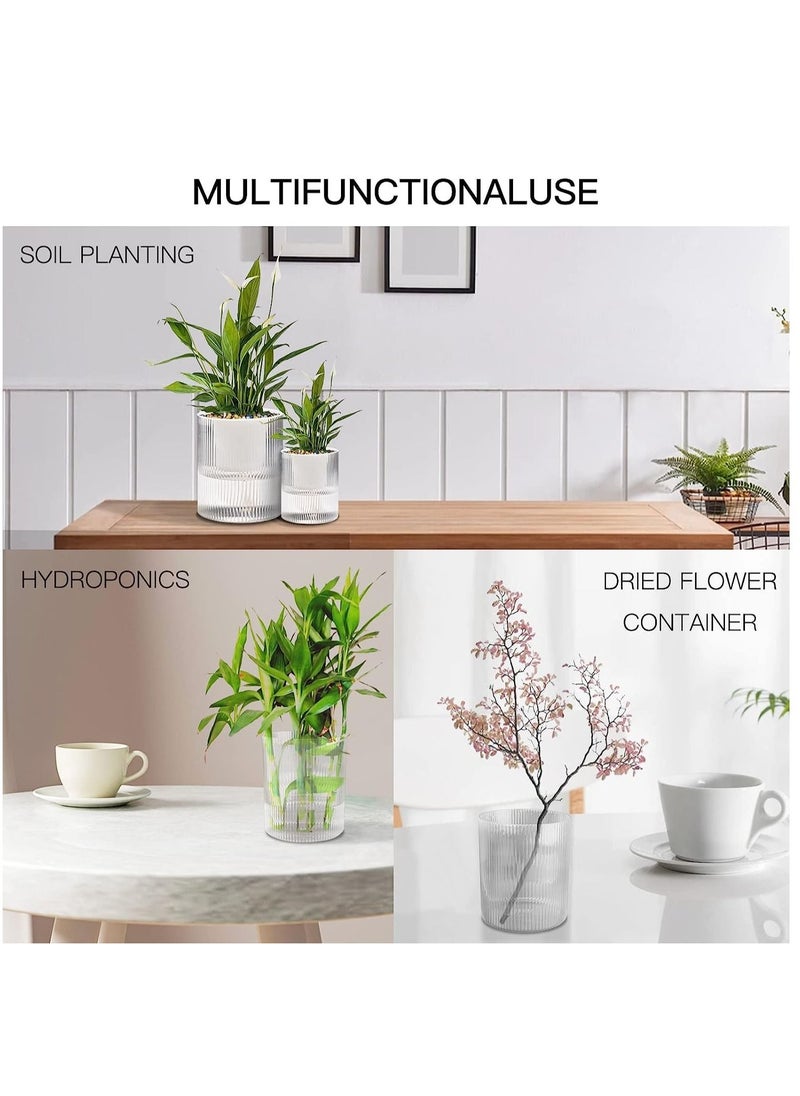 KASTWAVE Flower Pot Automatic Watering Flower 4-inch Indoor Planter Double-layer Transparent White Plastic Flowerpot Water Storage Family Cylindrical Rib Decoration Violet Orchid Aloe Herb Absorption Free  - Image 4