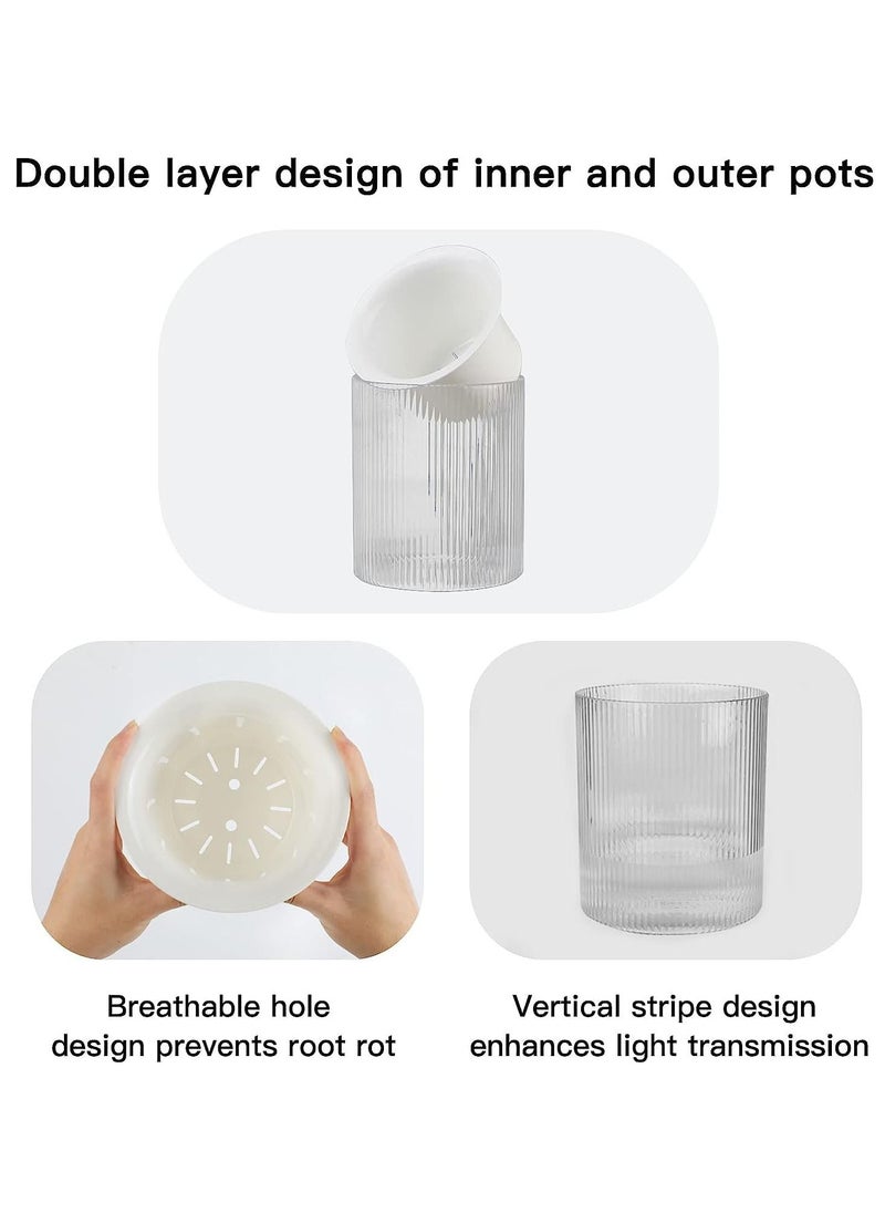 KASTWAVE Flower Pot Automatic Watering Flower 4-inch Indoor Planter Double-layer Transparent White Plastic Flowerpot Water Storage Family Cylindrical Rib Decoration Violet Orchid Aloe Herb Absorption Free  - Image 2