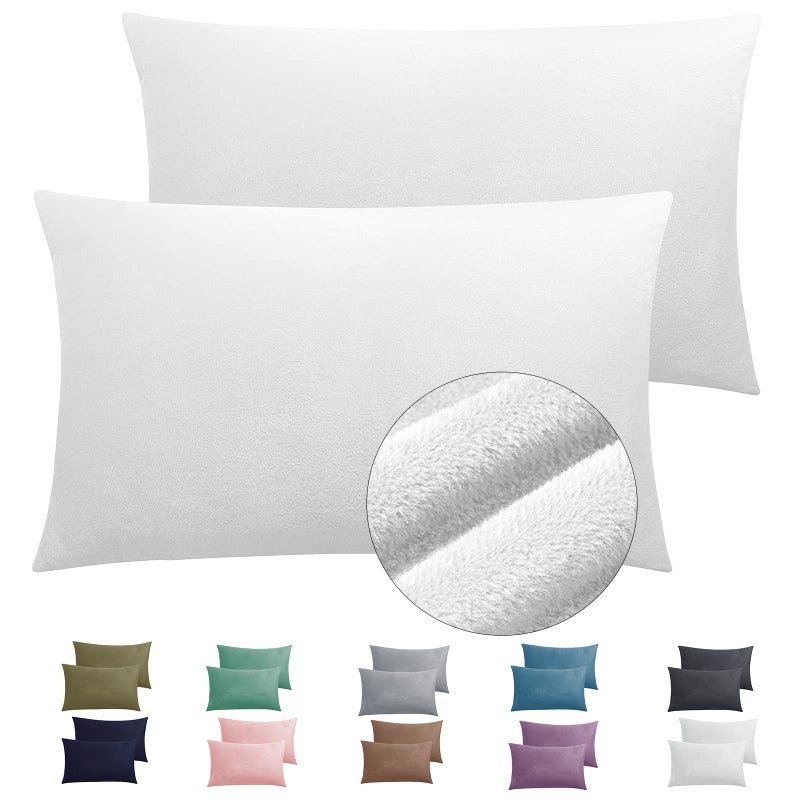 2 Pack Zippered Velvet Standard Pillowcases Super Soft and Cozy Luxury Fuzzy Flannel Pillow Cases with Zipper 20x26 Inches White
