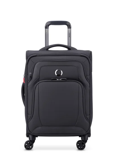 DELSEY Paris Optimax Lite 55cm Softcase 4 Double Wheel Expandable Cabin Luggage Trolley Black