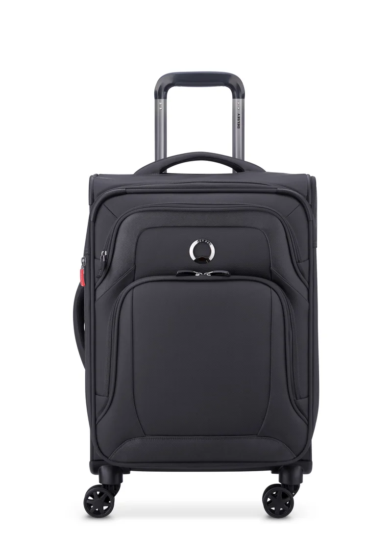 DELSEY Paris Optimax Lite 55cm Softcase 4 Double Wheel Expandable Cabin Luggage Trolley Black