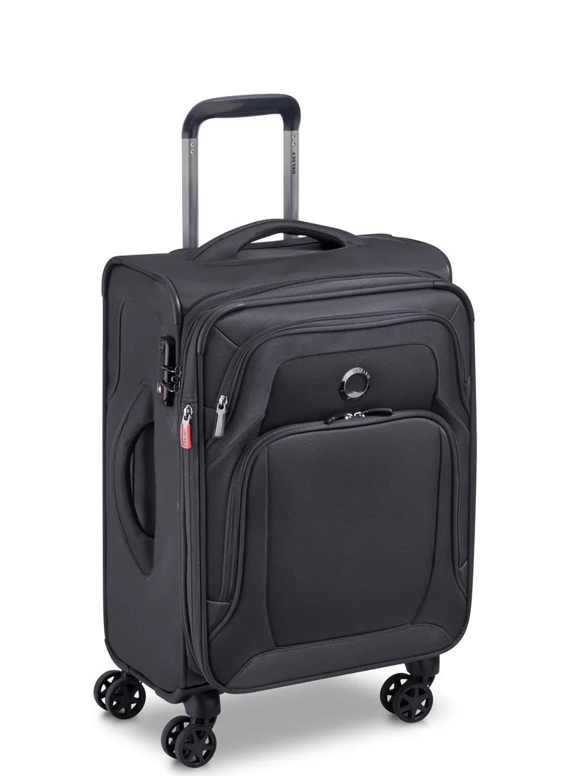 DELSEY Paris Optimax Lite 55cm Softcase 4 Double Wheel Expandable Cabin Luggage Trolley Black