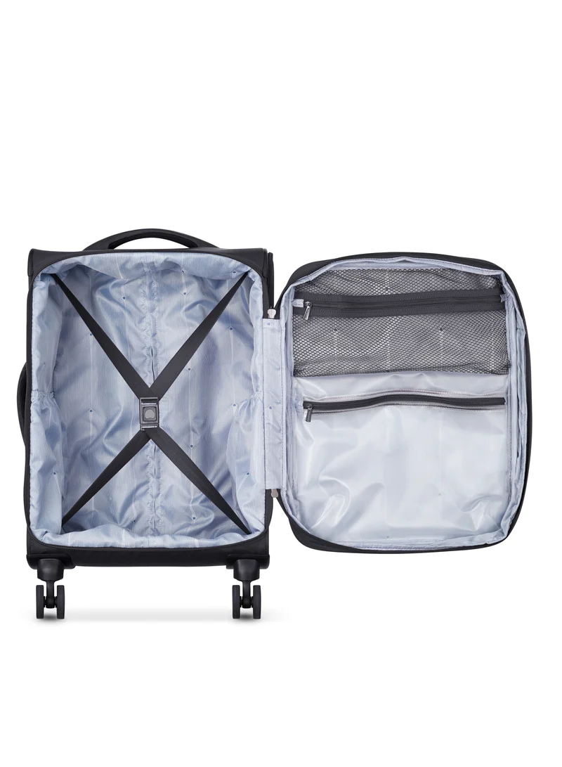 DELSEY Paris Optimax Lite 55cm Softcase 4 Double Wheel Expandable Cabin Luggage Trolley Black