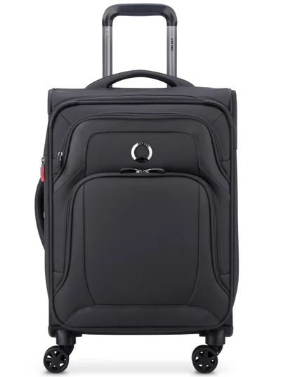 DELSEY Paris Optimax Lite 55 Cm Softcase 4 Double Wheel Expandable Cabin Luggage Trolley - Black