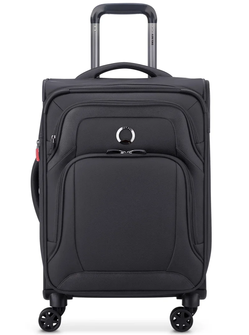 DELSEY Paris Optimax Lite 55 Cm Softcase 4 Double Wheel Expandable Cabin Luggage Trolley - Black