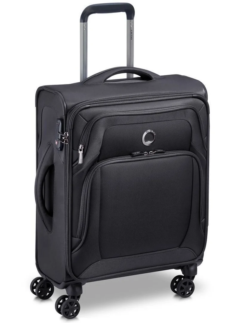 DELSEY Paris Optimax Lite 55 Cm Softcase 4 Double Wheel Expandable Cabin Luggage Trolley - Black