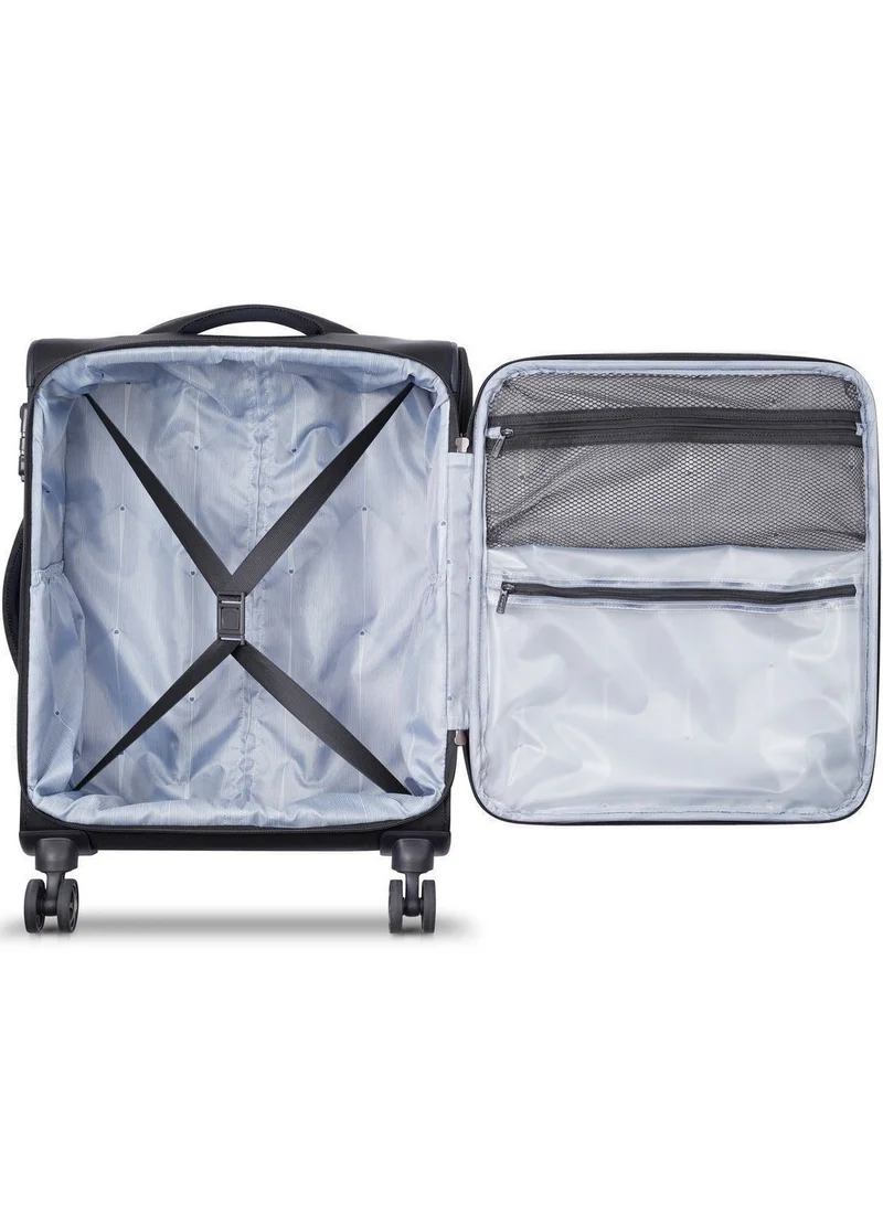 DELSEY Paris Optimax Lite 55 Cm Softcase 4 Double Wheel Expandable Cabin Luggage Trolley - Black