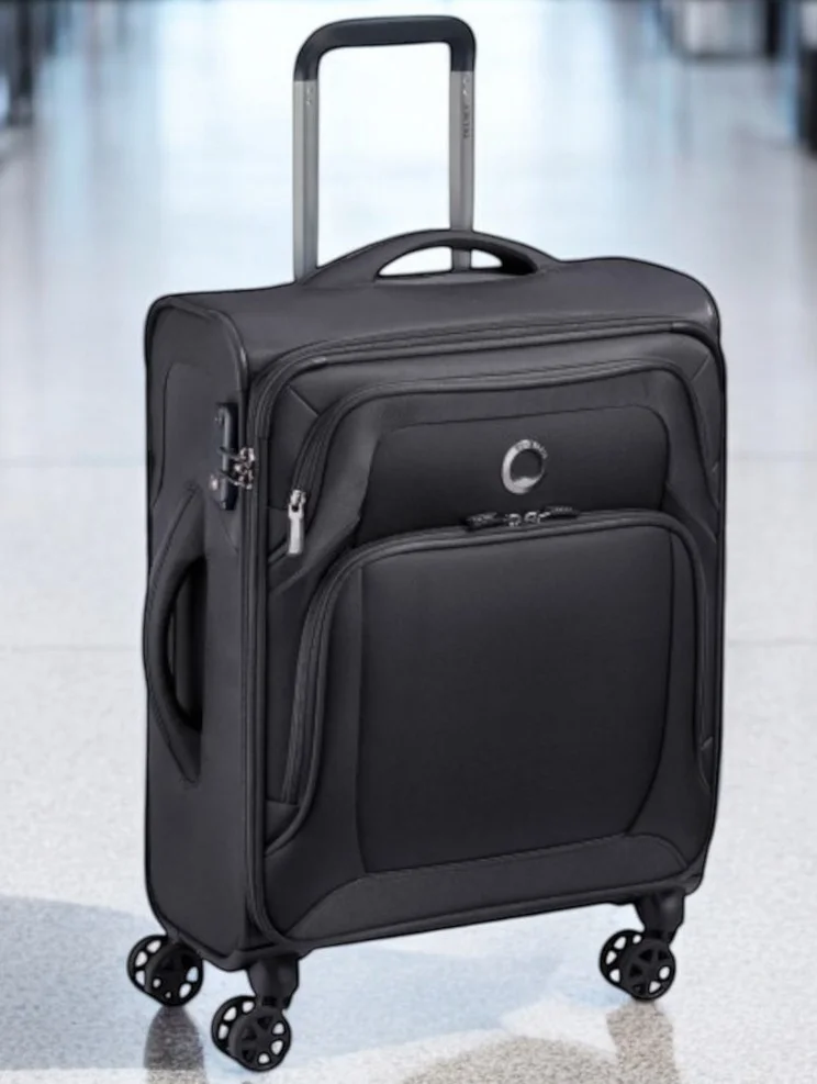DELSEY Paris Optimax Lite 55 Cm Softcase 4 Double Wheel Expandable Cabin Luggage Trolley - Black