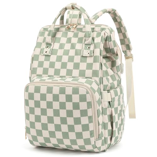 Dezcrab Baby Diaper Bag Backpack for Mom Large Capacity Travel Nappy Bag for Boys Girls with Stroller Straps Corduroy Checkered Green - Image 1