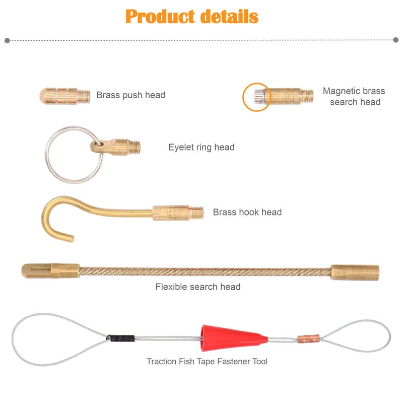 Taxutor 25FT Fiberglass Running Electrical Wire Cable Pulling Fish Tape Kit with 5 Different Attachments and Fish Tape Tool in a Carrying Case - Image 4
