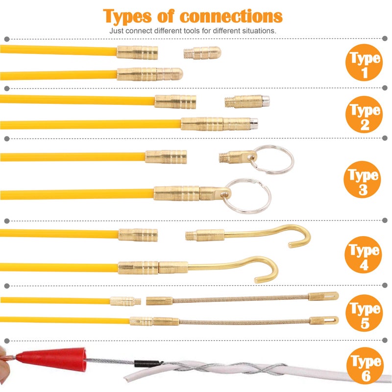 Taxutor 25FT Fiberglass Running Electrical Wire Cable Pulling Fish Tape Kit with 5 Different Attachments and Fish Tape Tool in a Carrying Case - Image 2