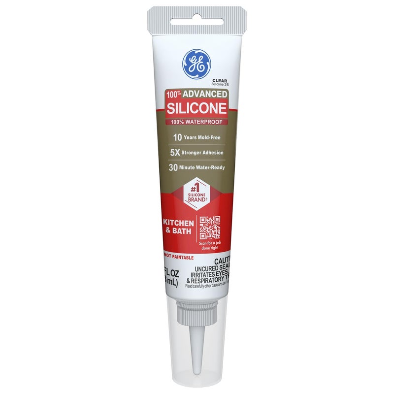 GE Advanced Silicone Caulk for Kitchen Bathroom Clear 28 fl oz Tube 1 Pack 100 Waterproof Silicone Sealant 5X Stronger Adhesion Shrink Crack Proof - Image 2