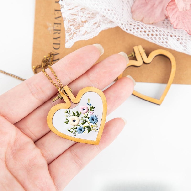 5 Pieces Heart Shape Wooden Embroidery Ring Set For Cross Stitch Keychain Earring Jewelry Pendant Necklace Craft DIY - Image 5