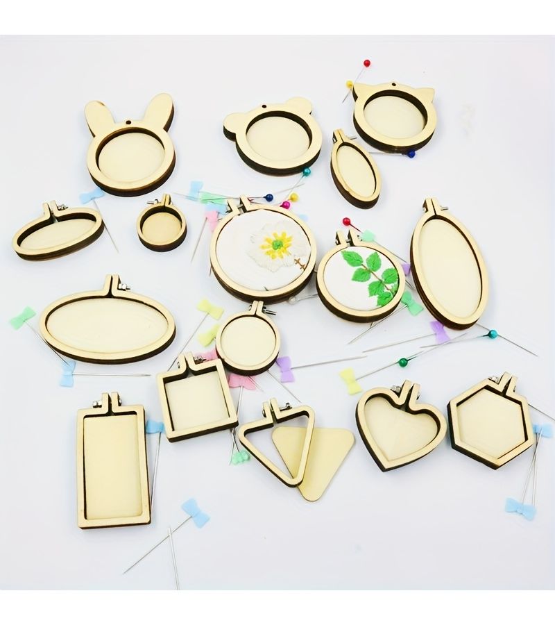 5 Pieces Heart Shape Wooden Embroidery Ring Set For Cross Stitch Keychain Earring Jewelry Pendant Necklace Craft DIY - Image 3