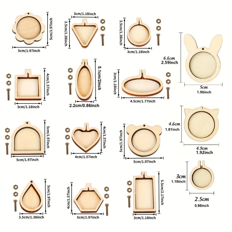 5 Pieces Heart Shape Wooden Embroidery Ring Set For Cross Stitch Keychain Earring Jewelry Pendant Necklace Craft DIY - Image 2