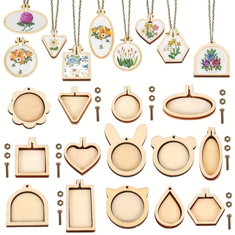 5 Pieces Heart Shape Wooden Embroidery Ring Set For Cross Stitch Keychain Earring Jewelry Pendant Necklace Craft DIY - Image 1