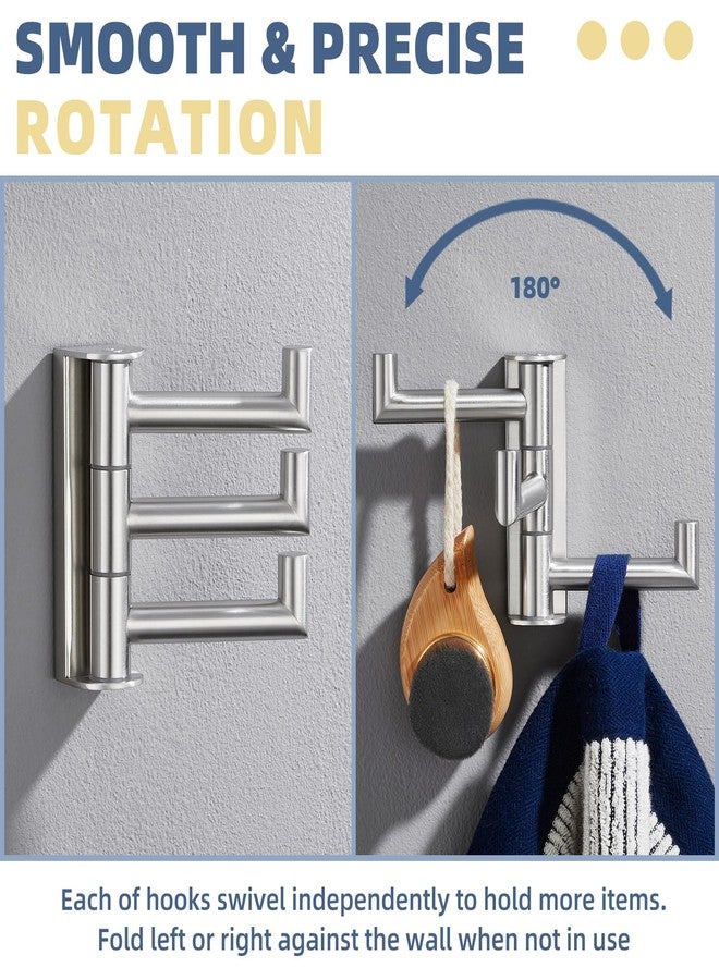 APLusee Brushed Nickel Swivel Towel Hook, 304 Stainless Steel Foldable Clothes Hook with Three Rotating Arm, Flexible Bathroom Kitchen Storage Hanger, Wall Mounted - Image 5