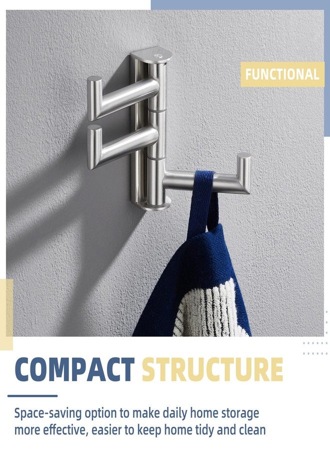 APLusee Brushed Nickel Swivel Towel Hook, 304 Stainless Steel Foldable Clothes Hook with Three Rotating Arm, Flexible Bathroom Kitchen Storage Hanger, Wall Mounted - Image 3