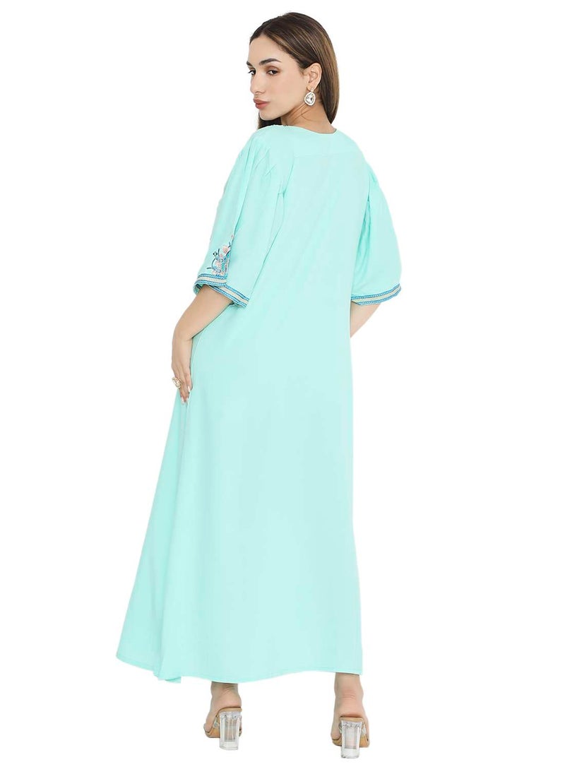 HANA & SARA - PURE MUSLIN SILK COTTON WITH UNIQUE THREAD EMBROIDERY ARABIC KAFTAN JALABIYA DRESS - Image 1