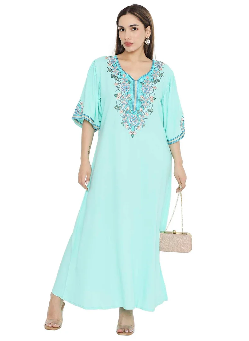 HANA & SARA PURE MUSLIN SILK COTTON WITH UNIQUE THREAD EMBROIDERY ARABIC KAFTAN JALABIYA DRESS