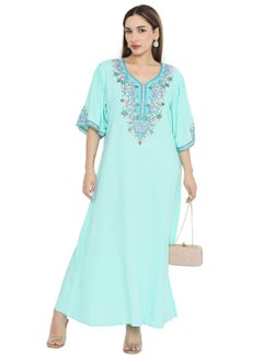 PURE MUSLIN SILK COTTON WITH UNIQUE THREAD EMBROIDERY ARABIC KAFTAN JALABIYA DRESS