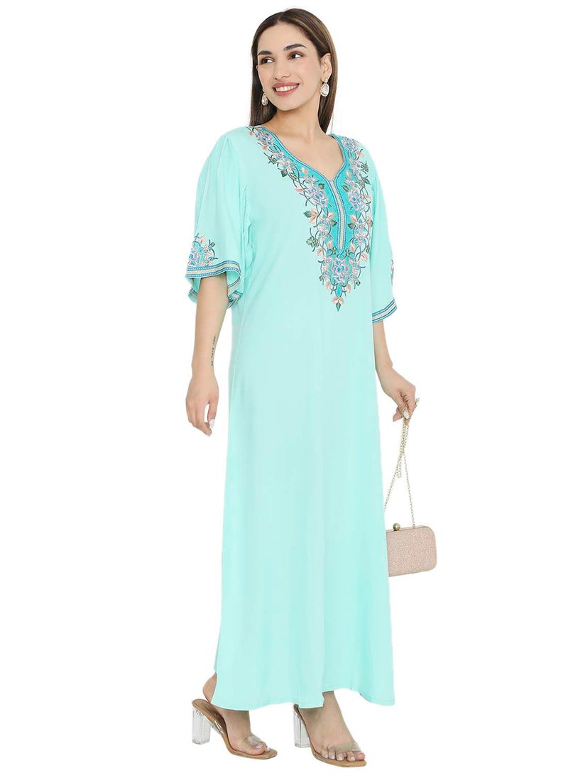 HANA & SARA - PURE MUSLIN SILK COTTON WITH UNIQUE THREAD EMBROIDERY ARABIC KAFTAN JALABIYA DRESS - Image 1