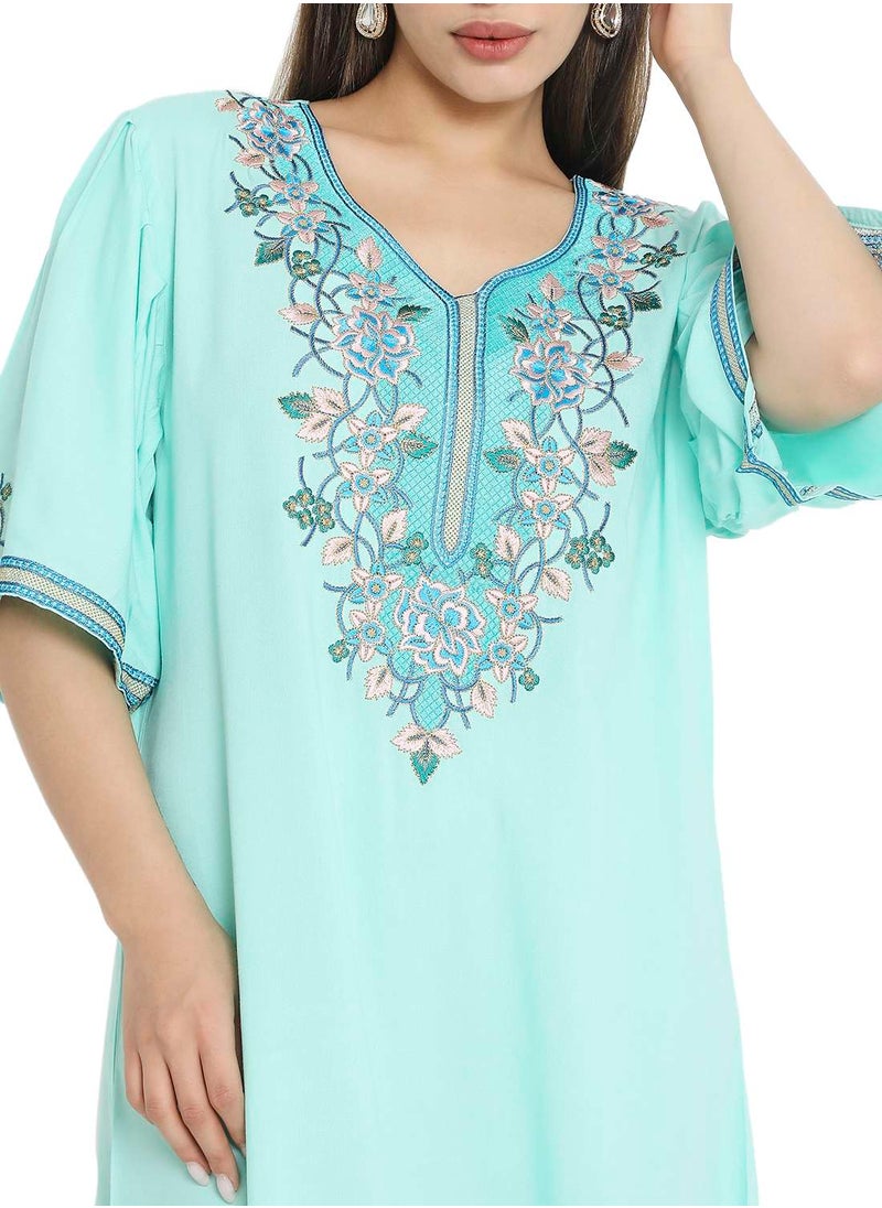 HANA & SARA - PURE MUSLIN SILK COTTON WITH UNIQUE THREAD EMBROIDERY ARABIC KAFTAN JALABIYA DRESS - Image 1