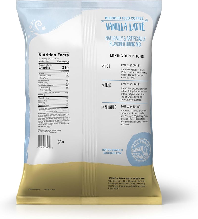 Big Train Blended Ice Coffee Mix, Vanilla Latte, 3.5 Pound Pouch - Instant Powdered Drink for Hot or Cold Beverages - Image 2