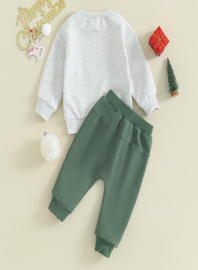 Okbabeha Christmas Baby Boy Outfit Toddler Sweatsuit Xmas Tree Truck Sweatshirt Jogger Pants 2Pcs Boys Winter Clothes Set (Xmas Truck-Green, 18-24 Months) - Image 3