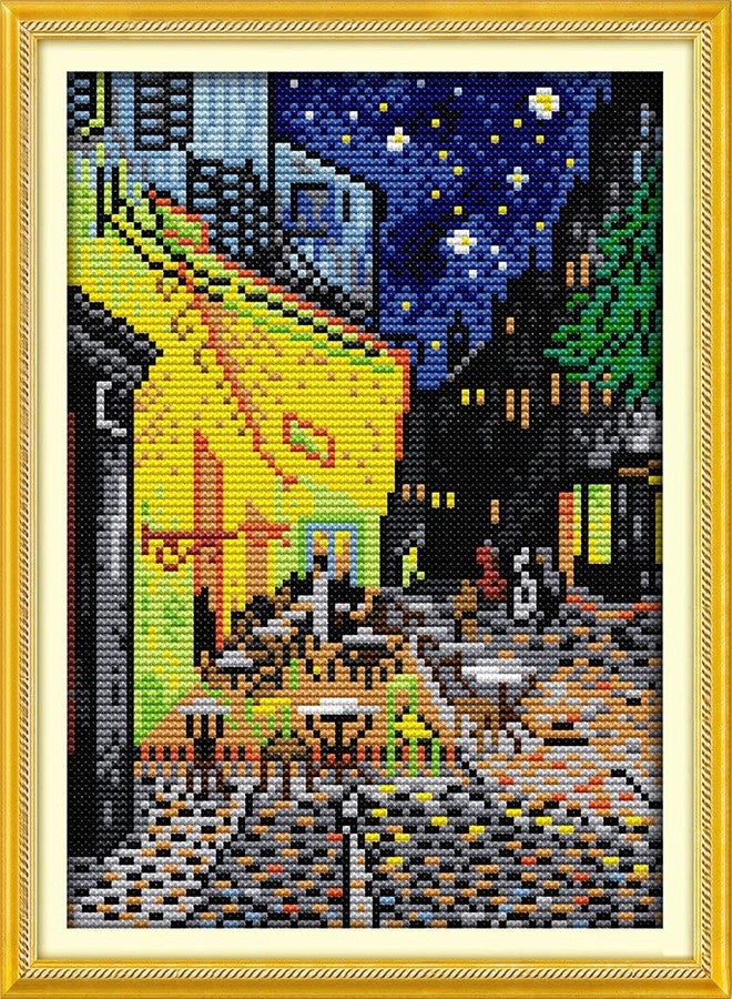Amiiba Stamped Cross Stitch Kits, Cafe Terrace at Night DIY 11CT 9.4x13.7 inch (Van Gogh) - Image 1