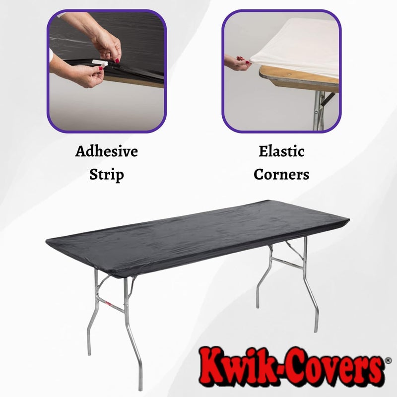 Kwik-Covers 6' Rectangle Plastic Table Covers 30" x 72", Bundle of 5 (Black) - Image 4