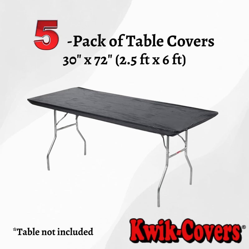 Kwik-Covers 6' Rectangle Plastic Table Covers 30" x 72", Bundle of 5 (Black) - Image 3